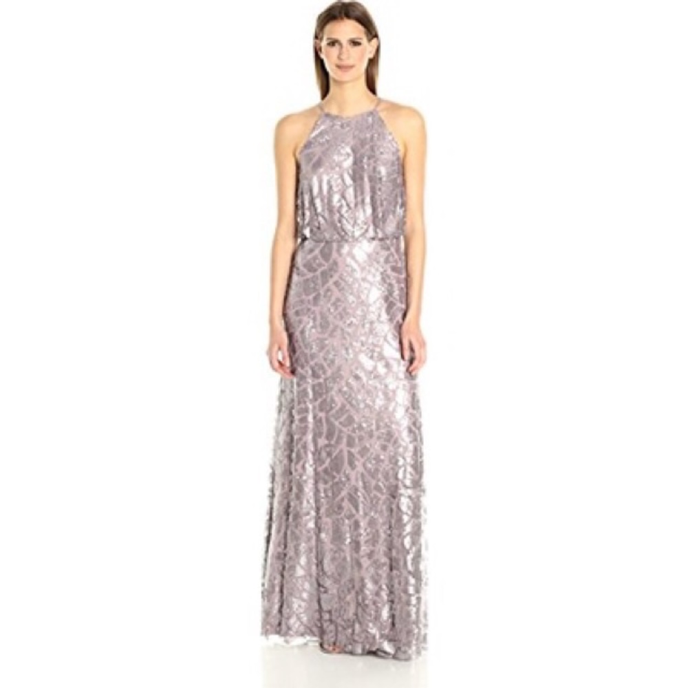 Donna Morgan Halter Purple Sequin Gown